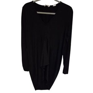 MARCELLA Black Asymmetrical V Neck Long Sleeve Tunic Top Women's M